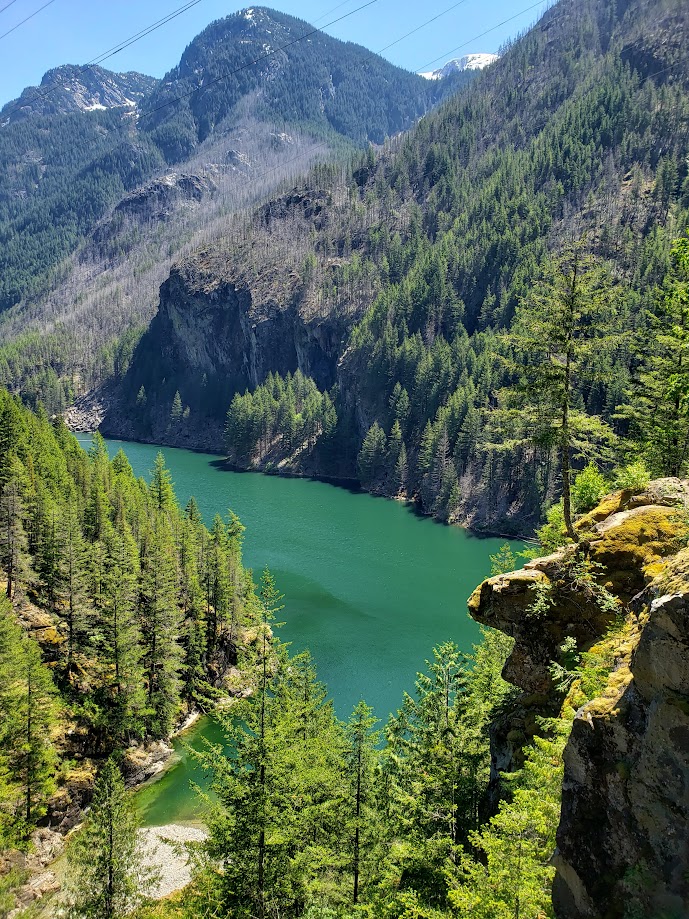 Accessible overlook on SR-20 near Diablo Lake with paved path and viewpoints. 
